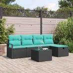 vidaXL Bankstel met kussen 6 pcs Zwart en Turkoois poly, Verzenden, Nieuw