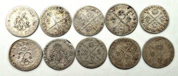 Frankrijk. Louis XIV (1643-1715). Lot de 10 monnaies (4 Sols, Postzegels en Munten