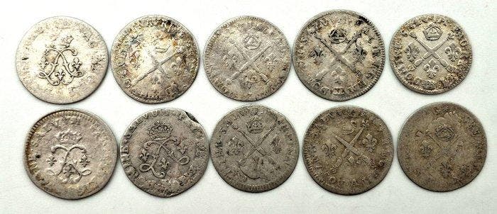Frankrijk. Louis XIV (1643-1715). Lot de 10 monnaies (4 Sols, Postzegels en Munten, Munten | Europa | Niet-Euromunten