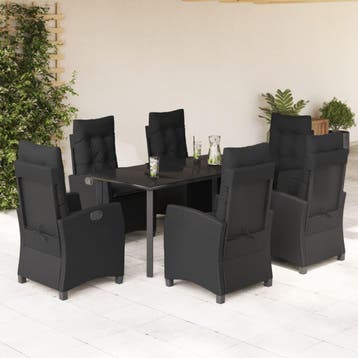 vidaXL 7-delige Tuinset met kussens poly rattan zwart, Verzenden, Tuinset