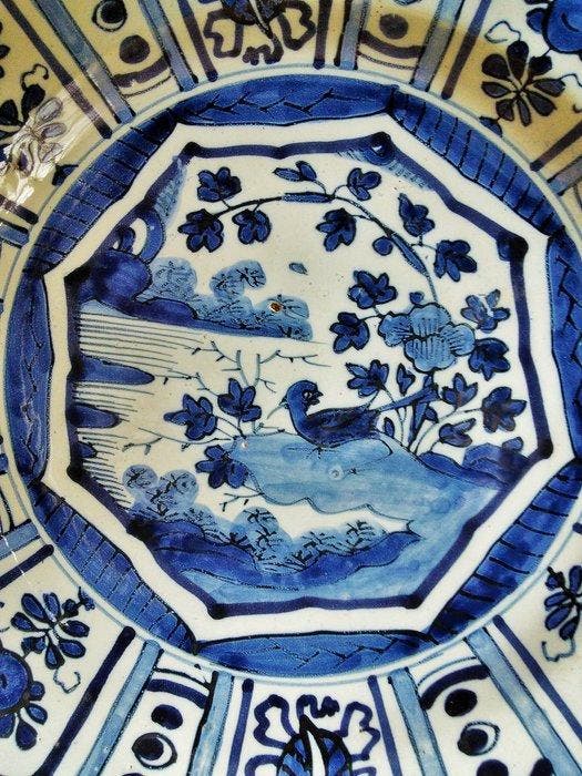Bord - Wanli geïnspireerd Delfts Blauw kraakbord - Vogel, Antiquités & Art, Antiquités | Verre & Cristal