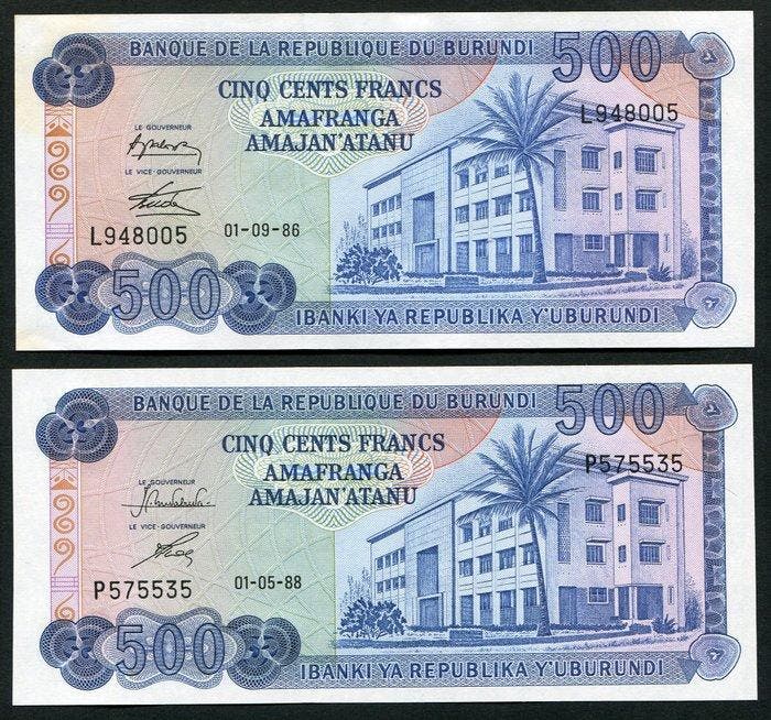 Burundi. - 2 x 500 and 2 x 1000 Francs - various dates -, Postzegels en Munten, Bankbiljetten | Europa | Niet-Eurobiljetten