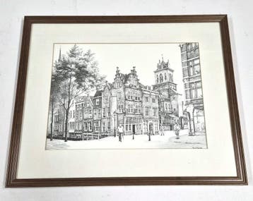 Vintage Paul Menses – gesigneerde ets van de Markt in, Verzenden, Nieuw