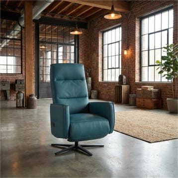 Leren handmatige relaxfauteuil Pride - Toledo Turquoise, Nieuw, Ophalen of Verzenden, Modern, 50 tot 75 cm