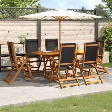 vidaXL 7-delige Tuinset massief acaciahout en textileen, Verzenden, Nieuw, Tuinset