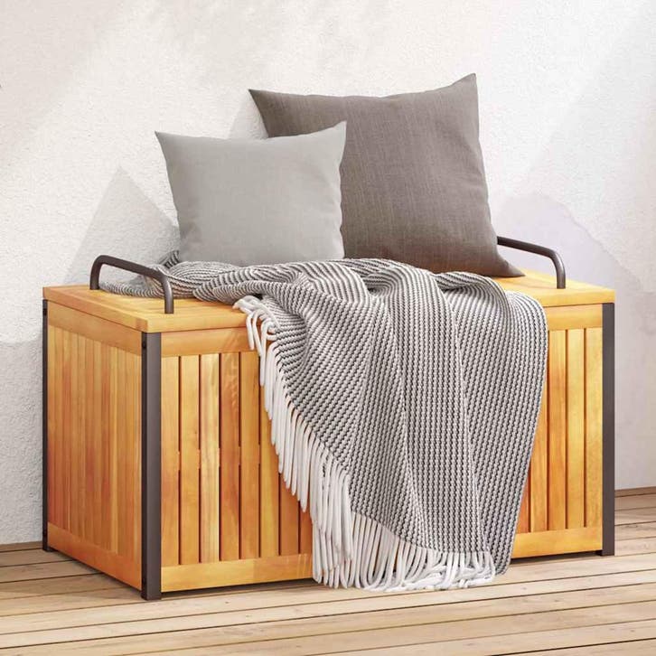 vidaXL Kussenbox 85x45x45/53 cm massief acaciahout en staal, Jardin & Terrasse, Stockage & Armoires de jardin, Envoi