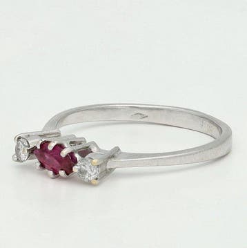 Bague - 18 carats Or blanc Rubis - Diamant