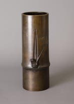 Vase en forme de bambou - Bronze patiné, Argent - Japon -