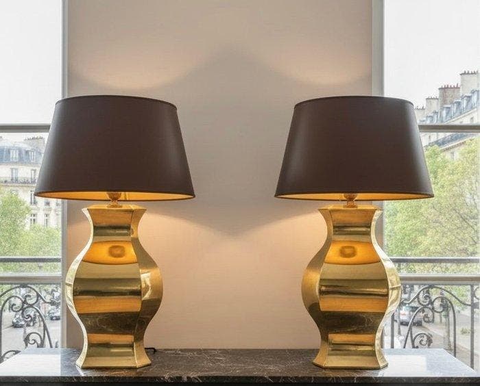 Tafellamp - Regina - Gelakt messing - Twee tafellampen, Maison & Meubles, Maison & Meubles | Autre