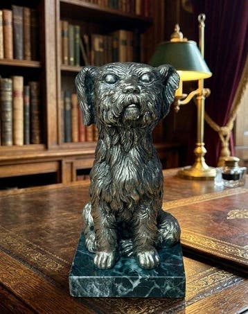 Beeld, Scultura Cane Scruffy / Terrier in Argento - 20 cm -