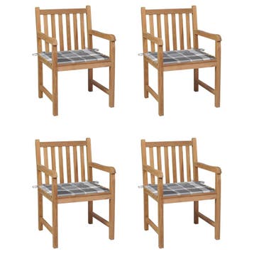 vidaXL Tuinstoelen 4 st met grijs geruite kussens massief, Verzenden, Nieuw