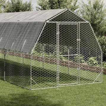 vidaXL Kippenren met dak 2,5x6x2,25 m gegalvaniseerd staal, Verzenden, Nieuw