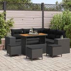 vidaXL Tuinbank Set met kussen 9 pcs Zwart poly rattan, Verzenden, Nieuw