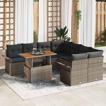 vidaXL Tuinbank Set 9 st Grijs Poly rattan, Verzenden, Nieuw