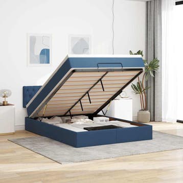 vidaXL Bed poef met matras en LEDs stof 140x190 cm blauw, Verzenden