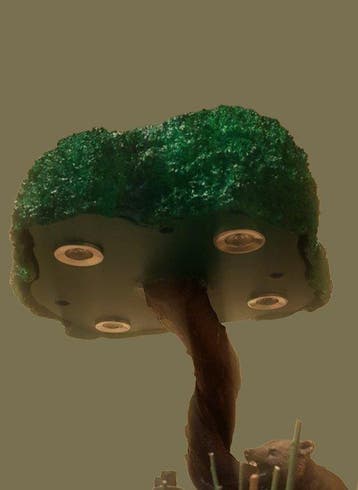 Estuk-art - Tafellamp met beeldje - Hars, Hout - lamp