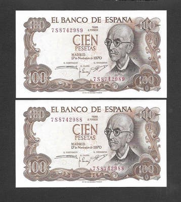 Spanje. - 4 Banknotes Pesetas - Various Dates- Consecutive