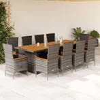 vidaXL 11-delige Tuinset met kussens poly rattan grijs, Verzenden, Nieuw, Tuinset