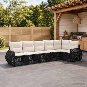 vidaXL Tuinbank Set 6 st Zwart en Crème Wit poly rattan, Verzenden