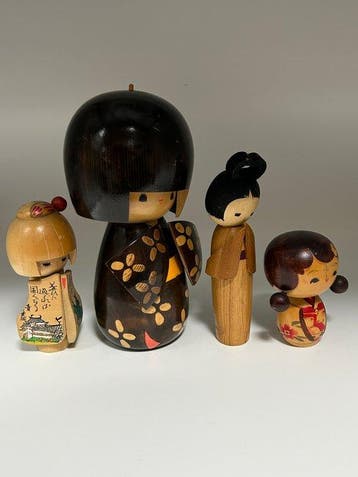 Set van 4 vintage Japanse Sosaku Kokeshi – Tomio Ishida