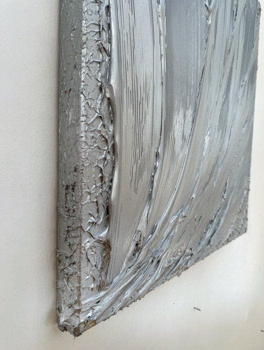 Sarah Schwarzl - Frequency SILVER FLOW (Frame included), Antiquités & Art, Art | Peinture | Moderne