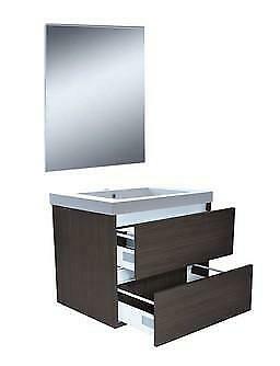 Vision meubelset (incl. spiegel) 60 cm houtnerf grijs, Huis en Inrichting, Badkamer | Badkamermeubels, Ophalen of Verzenden