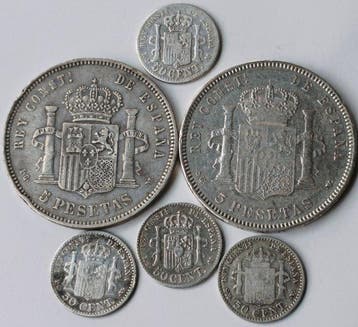 Spanje. Alfonso XII-Alfonso XIII. 5 Pesetas 1881-1910 (Lote