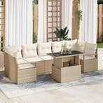 vidaXL Tuinbank Set met opslag 8 pcs Beige Poly rattan, Verzenden, Nieuw