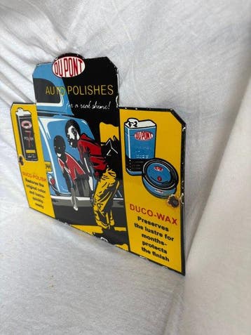 panneau publicitaire émaillé - DuPont Auto Polishes –, Antiek en Kunst