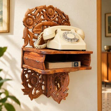 Étagère murale - Bois - Étagère porte-téléphone des années, Antiquités & Art