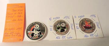 Korea. 100, 500 Won 1995/1996 Fauna of Asia - Panda, 3, Postzegels en Munten