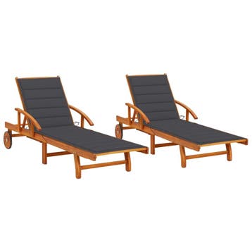 vidaXL Ligstoelen 2 st met kussens massief acaciahout, Verzenden, Nieuw