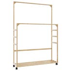 vidaXL Kledingrek met schappen en wielen 90x35x155 cm bamboe, Verzenden, Nieuw