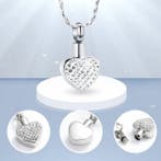 Ashanger RVS hart met Strass steentjes zilverkleurig ketting, Nieuw