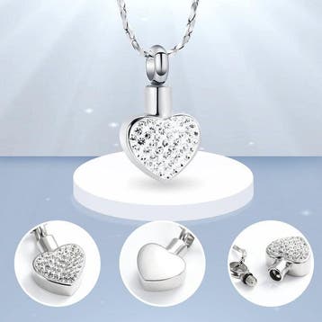 Ashanger RVS hart met Strass steentjes zilverkleurig ketting, Nieuw