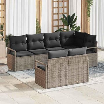 vidaXL Tuinbank Set 7 st Grijs poly rattan, Verzenden, Nieuw