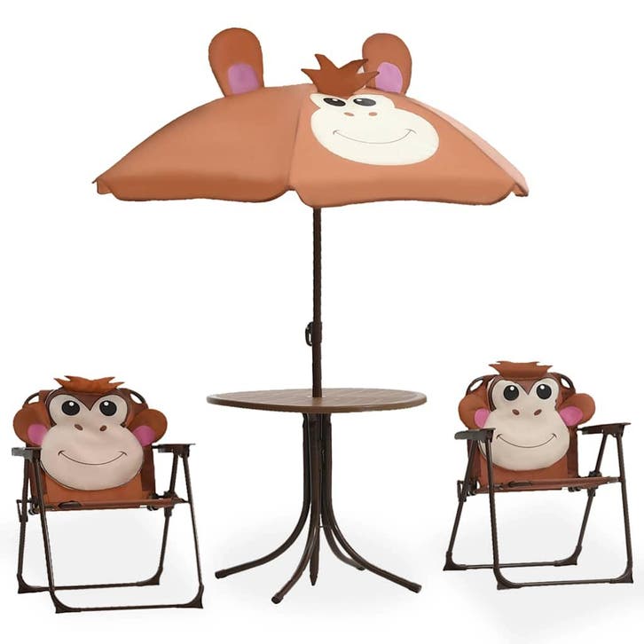 vidaXL 3-delige Bistroset voor kinderen met parasol bruin, Jardin & Terrasse, Ensembles de jardin, Envoi
