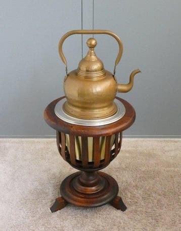Theepot - Theestoof met Houder - Eikenhout, Metaal, Koper
