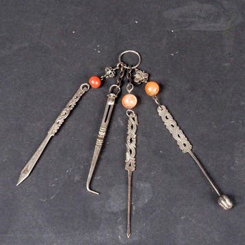 Pijp - Opium chatelaine - Zilver, Agaat, Antiek en Kunst