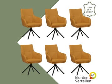 Set van 6 Leren draaibare eetkamerstoelen Fancy - Toledo, Huis en Inrichting, Nieuw, Leer, Ophalen of Verzenden, 90 cm of meer