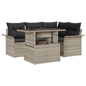 vidaXL Tuinbank Set 5 st Lichtgrijs [Synthetisch]: Poly Riet, Verzenden, Nieuw