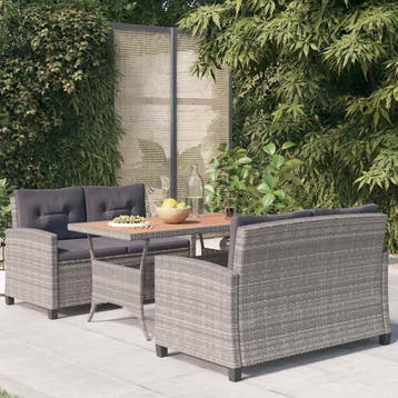 vidaXL 3-delige Tuinset poly rattan en massief acaciahout, Verzenden, Nieuw, Tuinset