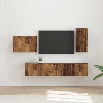 vidaXL Tv Wandkast Set 4 st Oudhout Bewerkt hout, Verzenden, Nieuw