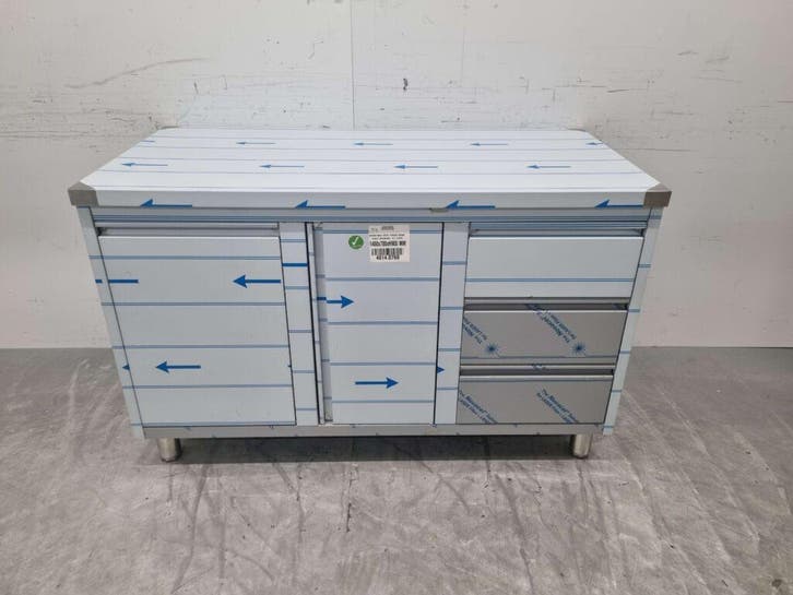 RVS Werkkast Kast Werktafel, klapdeur, 3 laden en afvalbak, Zakelijke goederen, Horeca | Meubilair en Inrichting, Ophalen of Verzenden