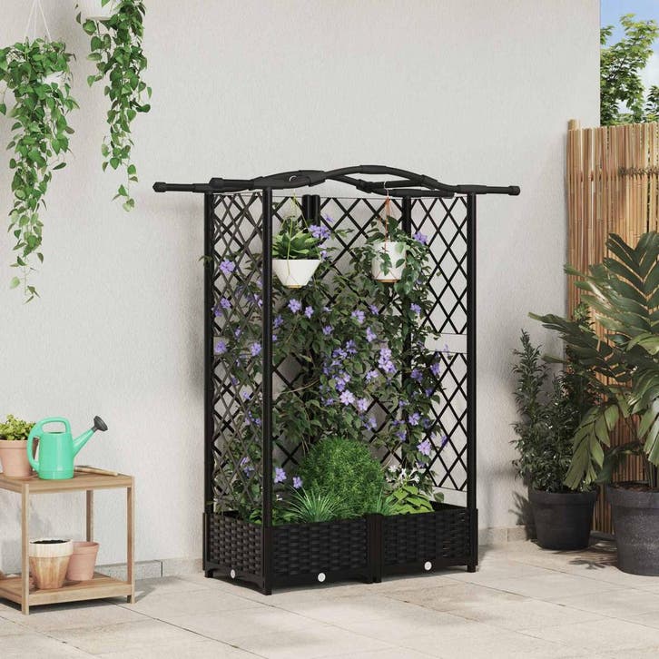 vidaXL Verhoogd Bed met Trellis en Dak Zwart 124 x 40 x 126, Jardin & Terrasse, Pots de fleurs, Envoi