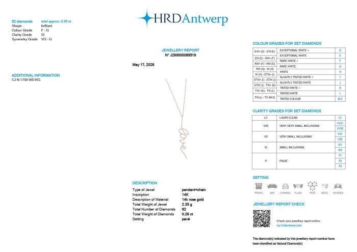 Halsketting - 14 karaat Roségoud - 0.26ct. tw. Diamant, Bijoux, Sacs & Beauté, Colliers