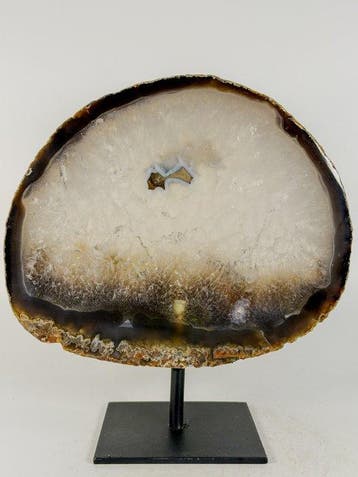 Very rare natural agate with crystal portal geode on stand