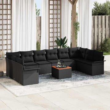 vidaXL Tuinbank Set 11 st 10-Aantal zitplaatsen Zwart poly, Verzenden, Nieuw