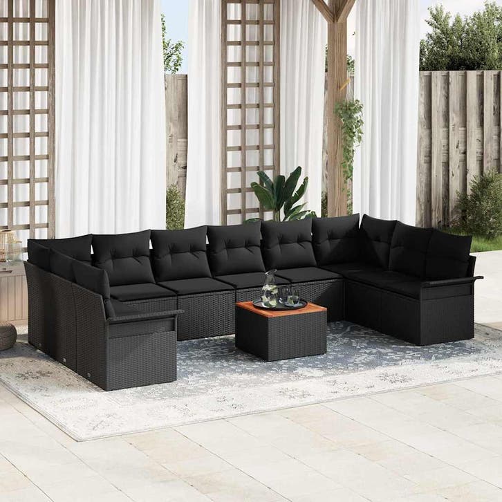 vidaXL Tuinbank Set 11 st 10-Aantal zitplaatsen Zwart poly, Tuin en Terras, Tuinsets en Loungesets, Nieuw, Verzenden