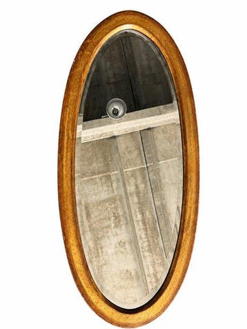 Wandspiegel - Hout, Glas - Ovaalvormige spiegel